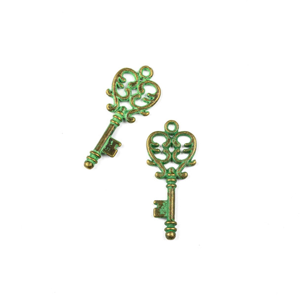 Green Bronze Colored Pewter 13x30mm Key Charm - 10 per bag