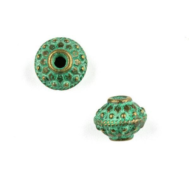 Cherry Tree Beads Green Bronze Colored "Pewter" (zinc-based alloy) 10x12mm Bumpy Saucer Beads with 2mm Large Hole - 2 pieces 