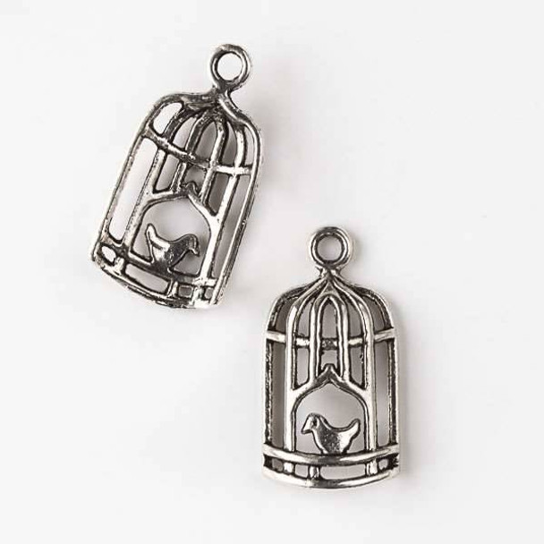 Silver Pewter 14x26mm Bird in a Cage Charm - 10 per bag