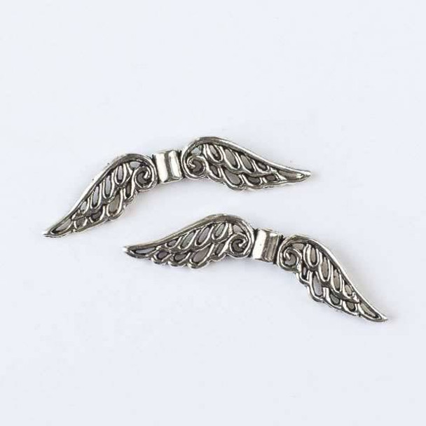 Silver Pewter 10x42mm Hollow Angel Wing Beads - 6 per bag