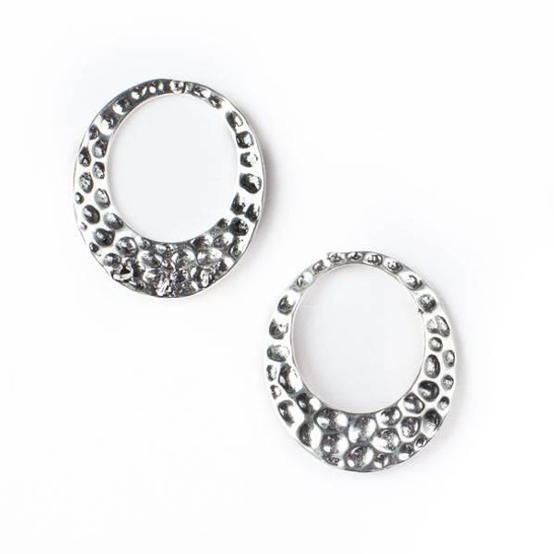 Cherry Tree Beads Silver "Pewter" (zinc-based alloy) 24x27mm Hammered Oval Link with 3 Loops on the back - 2 per bag - CTB166-5-1s 