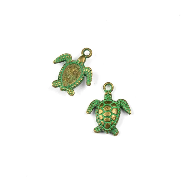 Cherry Tree Beads Green Bronze Colored "Pewter" (zinc-based alloy) 15x17mm Sea Turtle Charm - 10 charms per bag 
