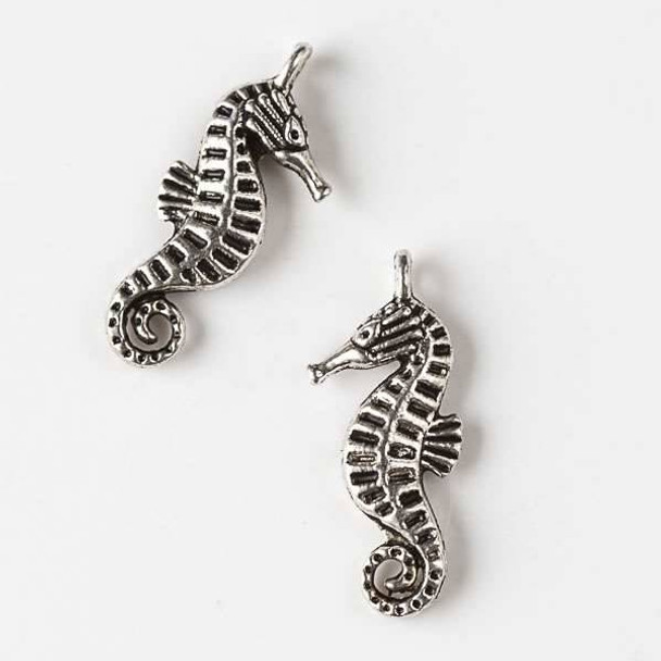 Silver Pewter 9x22mm Sea Horse Charm with Curly Tail - 10 per bag