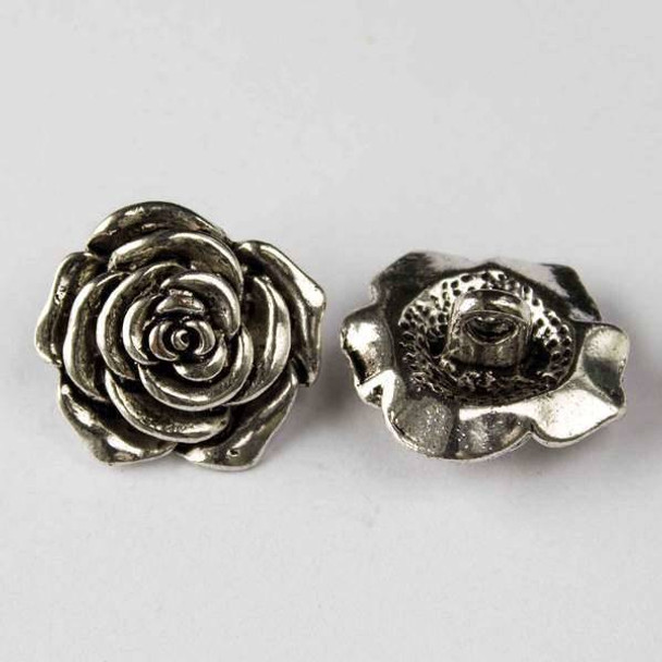 Silver Pewter 20mm Rose Button - 2 per bag
