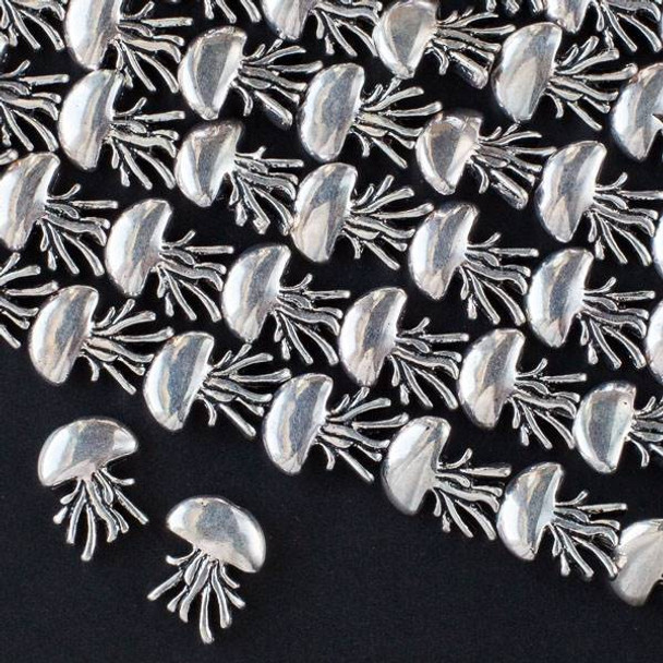 Silver Pewter 11x15 Jelly Fish Beads - approx. 8 inch strand - CTB26729s