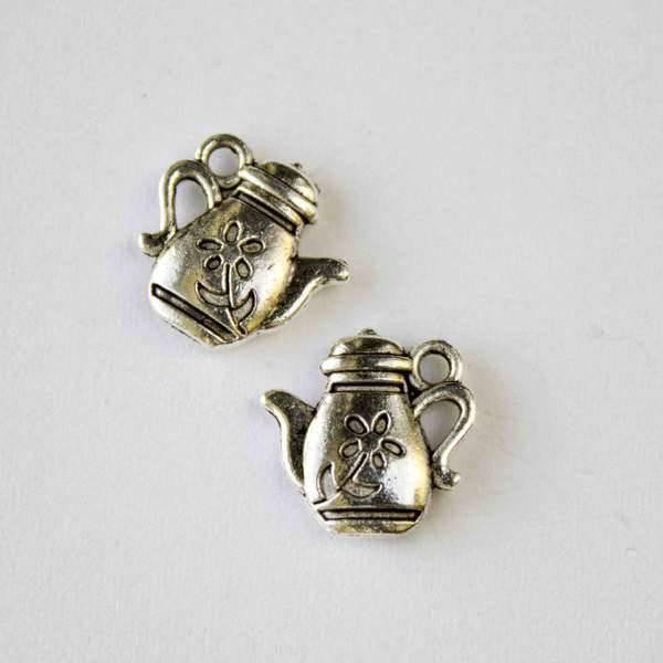 Cherry Tree Beads Silver "Pewter" (zinc-based alloy) 13mm Flower Teapot Charm - 10 per bag 