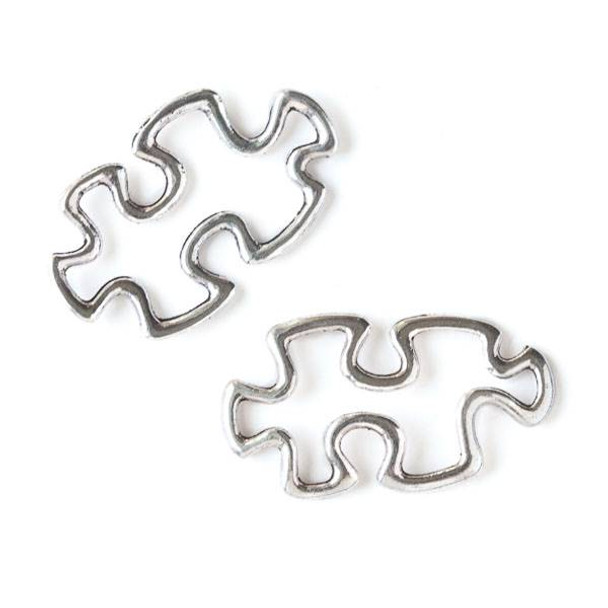 Silver Pewter 17x31mm Puzzle Piece Charm (no loops) - 10 per bag