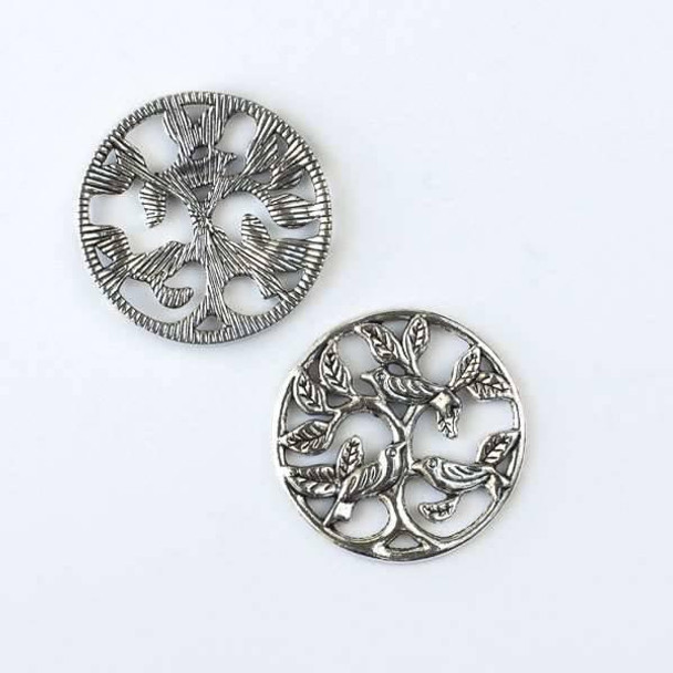 Cherry Tree Beads Silver ""Pewter" (zinc-based alloy)" (zinc-based alloy) 33mm Coin Component with 3 Birds in a tree - 4 per bag - CTB30103s 