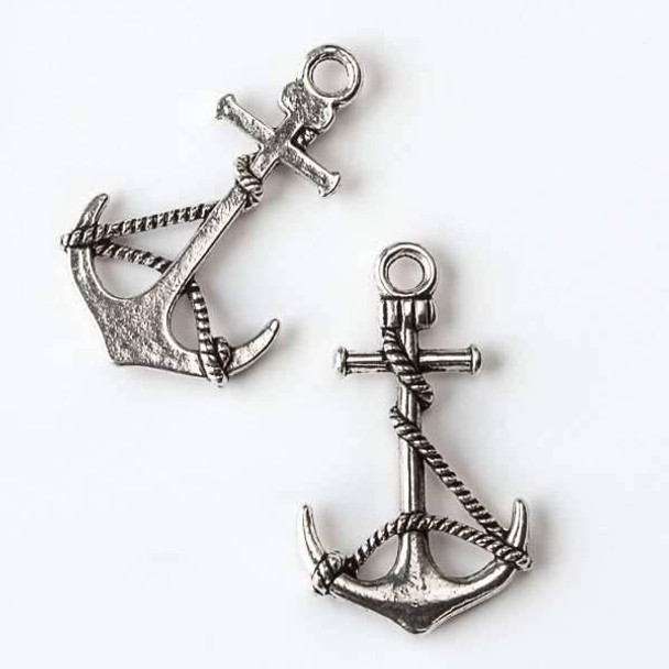 Cherry Tree Beads Silver "Pewter" (zinc-based alloy) 19x33mm Large Anchor with Rope Charm - 10 per bag 