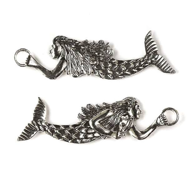 Silver Pewter 19x72mm Mermaid Pendant - 3 per bag