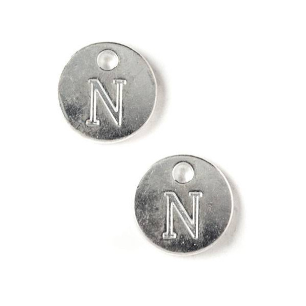 Silver Pewter 12mm Letter "N" Coin Charm - 6 per bag