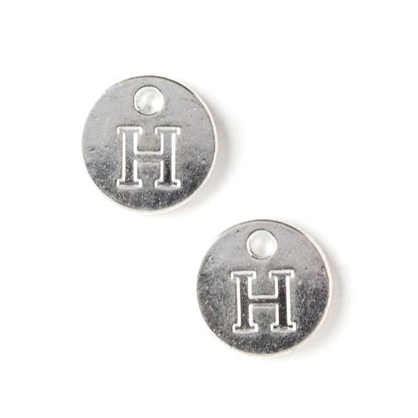 Silver Pewter 12mm Letter "H" Coin Charm - 6 per bag