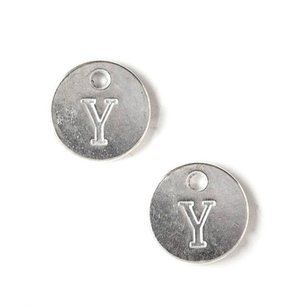 Silver Pewter 12mm Letter "Y" Coin Charm - 6 per bag