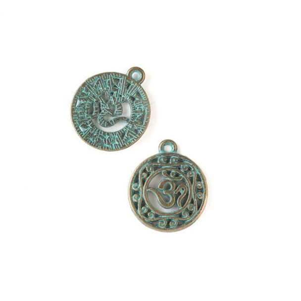 Green Bronze Colored Pewter 19x22mm Ohm Coin Charm - 10 per bag