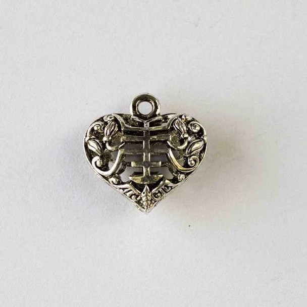 Silver Pewter 20mm Hollow Puff Heart Pendant with Pagoda Design - 2 per bag