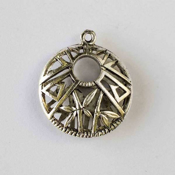Silver Pewter 30x35mm Hollow Puff Coin Pendant with Bamboo Design - 1 per bag