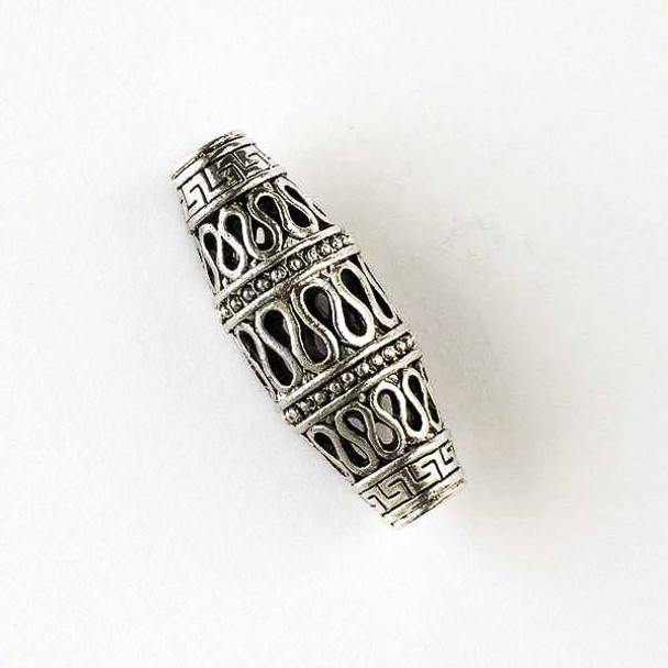 Silver Pewter 13x24mm Hollow Tube Pendant or Centerpiece with Egyptian Design (no bail) -  1 per bag