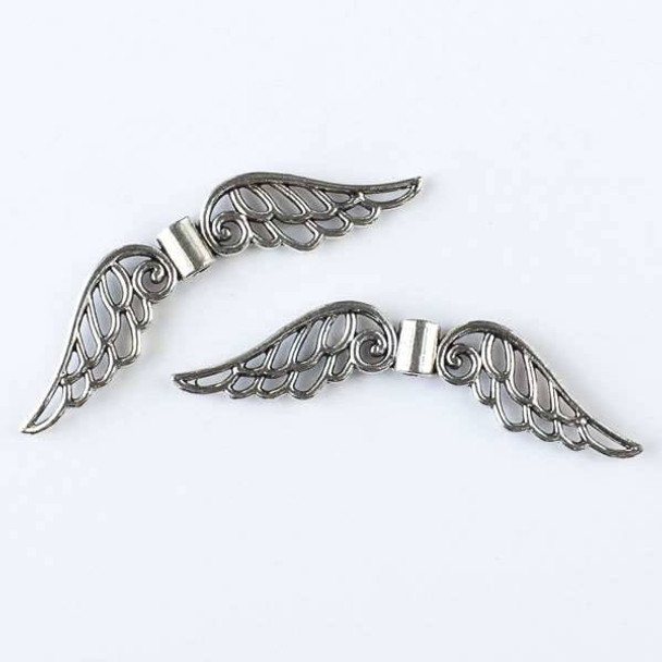 Silver Pewter 11x50mm Large Hollow Angel Wing Beads - 8 per bag