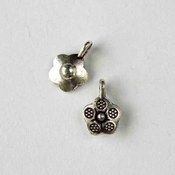 Silver Pewter 10x14mm Thai Style Flower Charm - 10 per bag