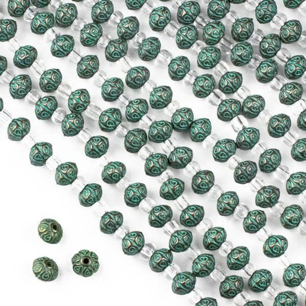 Cherry Tree Beads Green Bronze Colored "Pewter" (zinc-based alloy) 5x7mm Bumpy Bali Style Round Beads - approx. 8 inch strand - CTB8in16409gb 