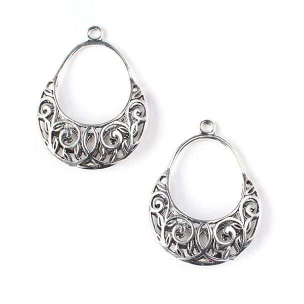 Silver Pewter 25x34mm Hollow Filigree Drop - 2 per bag - CTBP4848s