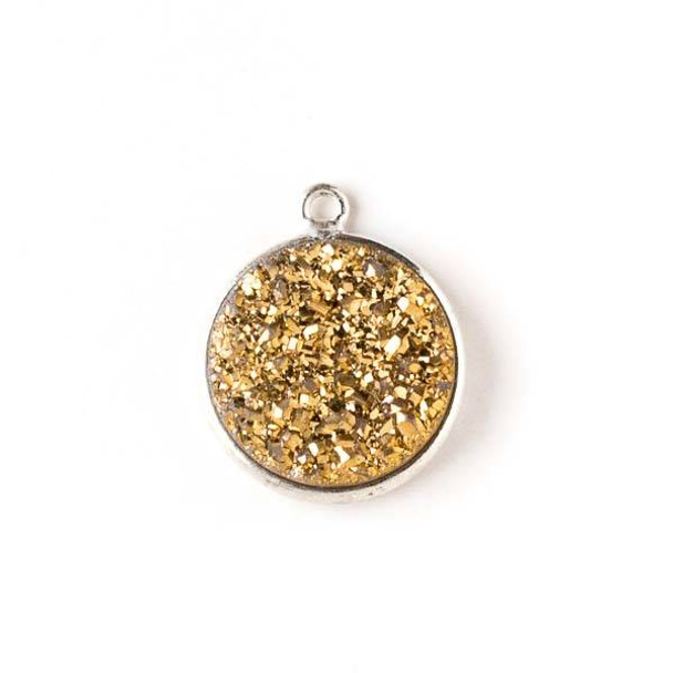 Druzy Agate 15x22mm Gold Coin Drop with Silver Bezel and Loop