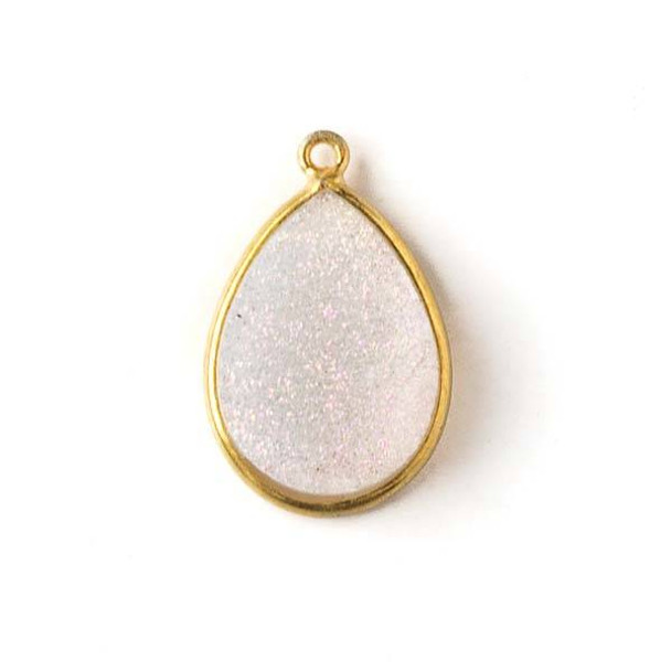 Druzy Agate 15x22mm White Teardrop Drop with Gold Bezel and Loop