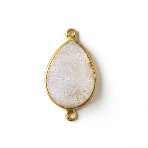 Druzy Agate 15x25mm White Teardrop Link with Gold Bezel and Loops