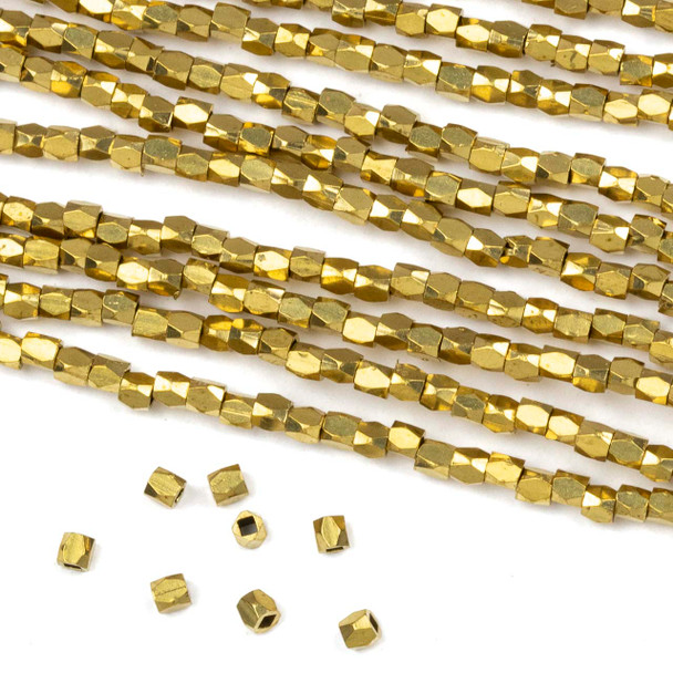 Raw Brass 2-2.25mm Faceted Cube Spacer Beads - approx. 8 inch strand - DS034vb