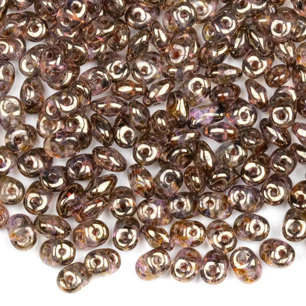 Matubo Czech Glass Superduo 2.5x5mm Seed Beads - Crystal Senagal Brown/Violet, #0500030-15695-TB, approx. 22 gram tube