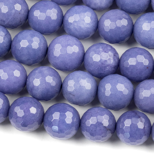 Dyed Jade 12mm Royal Blue Purple Faceted Round Beads - 15.5 inch strand