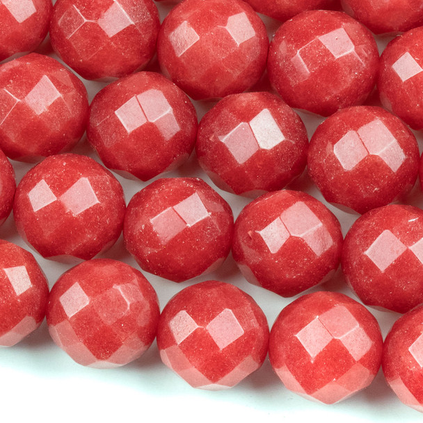 Dyed Jade 13mm Strawberry Red Faceted Round Beads - 15.5 inch strand