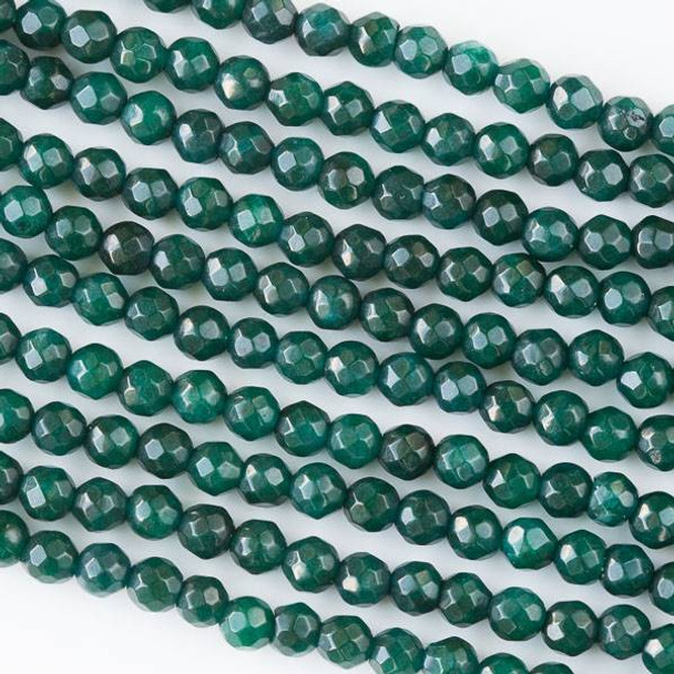 Dyed Jade 4mm Dark Forest Green Faceted Round Beads - 16 inch strand