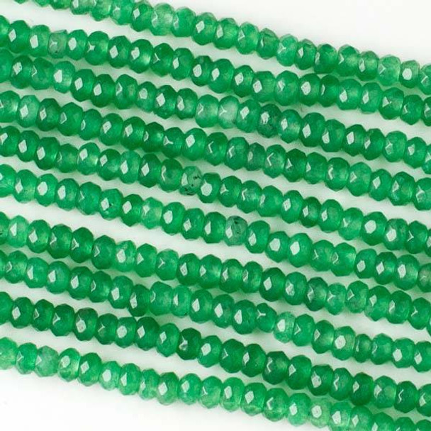 Dyed Jade 2x4mm Bright Green Faceted Rondelles - 16 inch strand