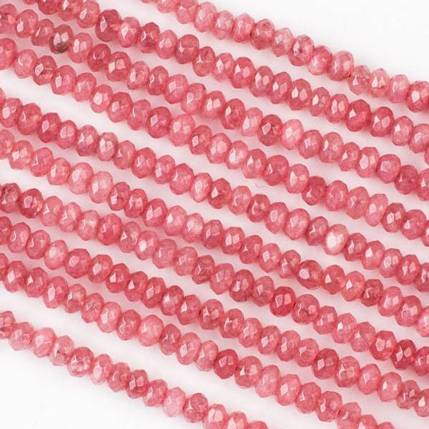 Dyed Jade 3x4mm Coral Pink Faceted Rondelle Beads - 16 inch strand