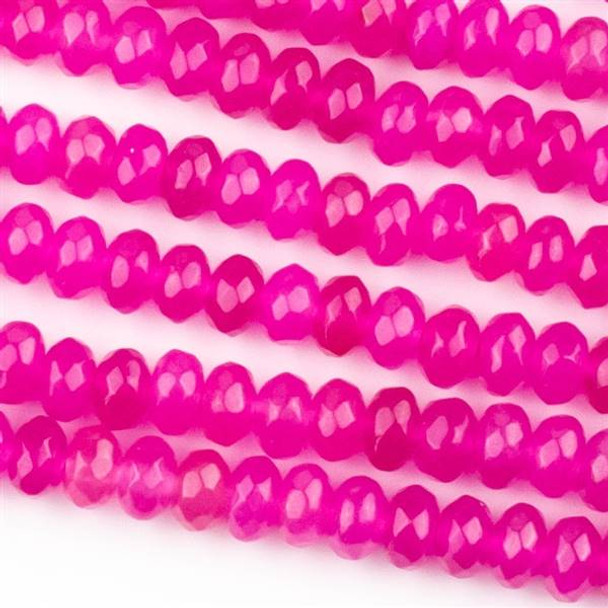 Dyed Jade 4x6mm Hot Pink Faceted Rondelles - 16 inch strand