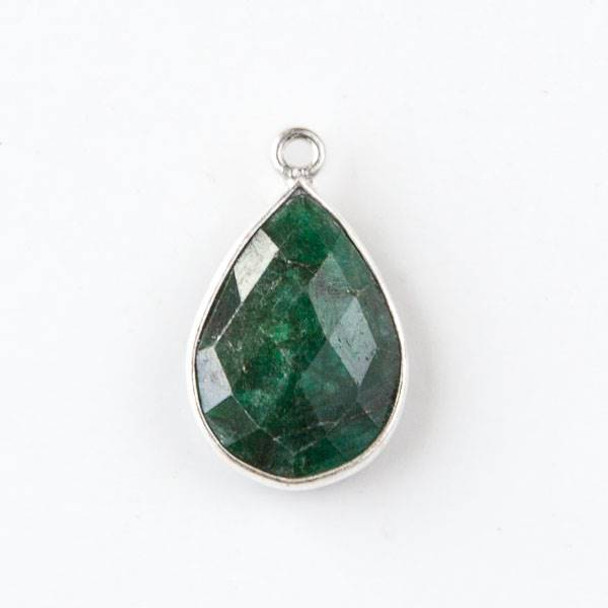 Emerald approximately 14x22mm Teardrop Drop with a Silver Plated Brass Bezel