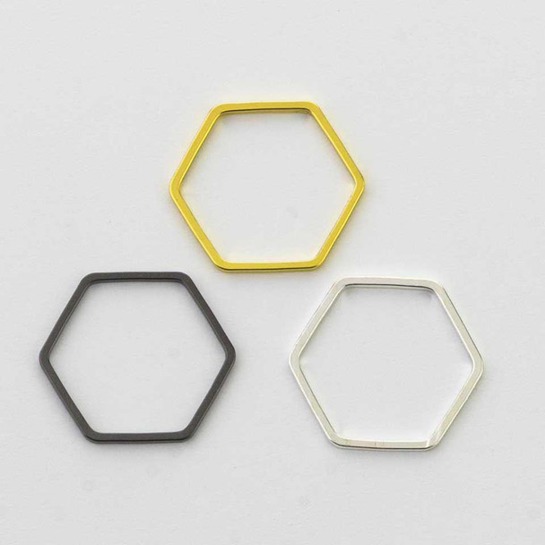 Cherry Tree Beads Plated Brass 16x17mm Hexagon Link - 6 per bag - ES7619 