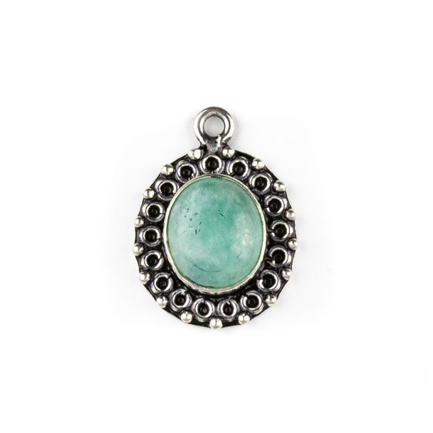 Silver Plated Brass Fancy Bezel Pendant - Amazonite 17x24mm Oval Drop, style #03