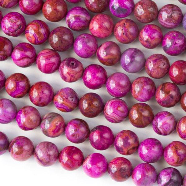 Fuchsia Pink Crazy Lace Agate 8mm Rounds - 15 inch strand