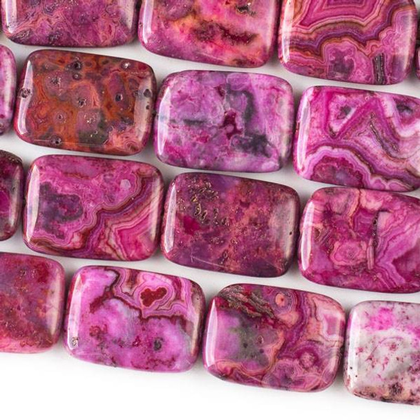 Fuchsia Pink Crazy Lace Agate 18x25mm Rectangles - 16 inch strand