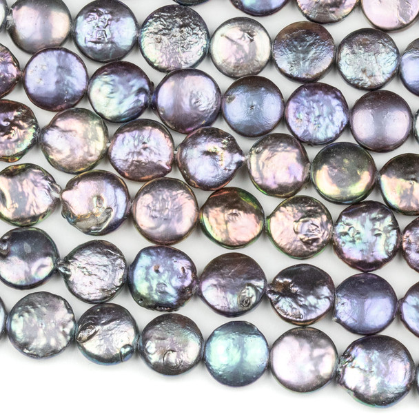 Fresh Water Pearl 9-10mm Rainbow Peacock Coin Beads - 16 inch strand