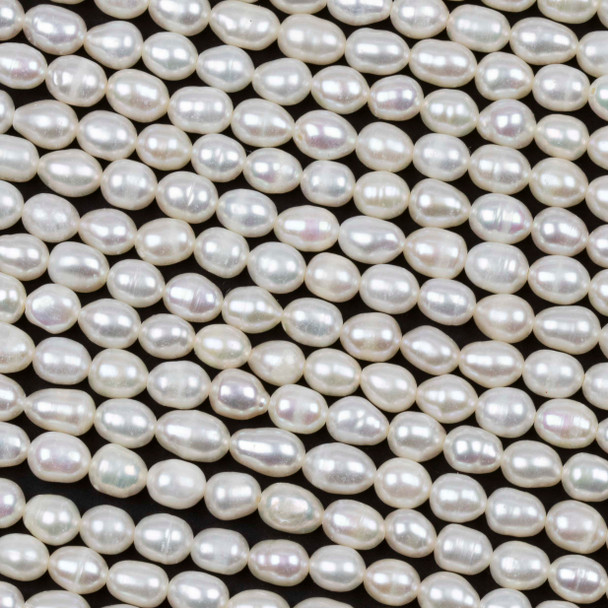 Fresh Water Pearl 5x7mm Natural White Rice Beads - 15 inch strand