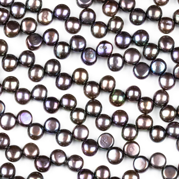 Fresh Water Pearl 6mm Purple Peacock Top Drilled Dancing Button Beads - 15.5 inch strand