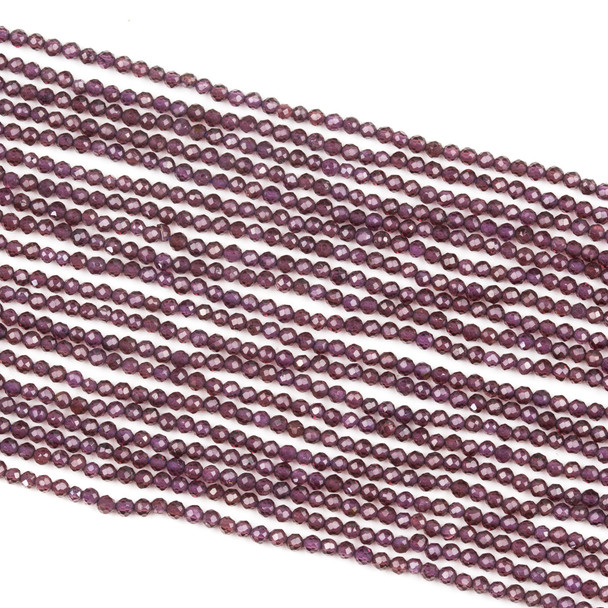 Purple Garnet 2mm Faceted Round Beads - 15 inch strand