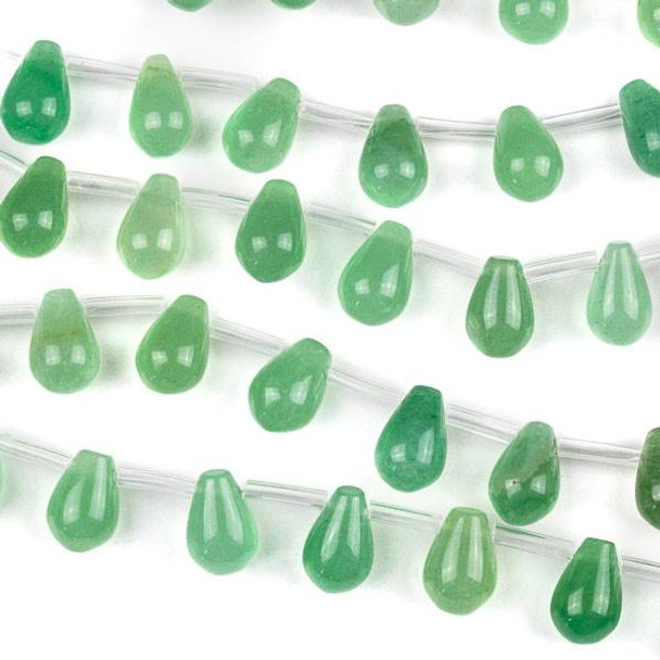 Green Aventurine 8x12mm Top Drilled Briolette Rounded Teardrop Beads - 15 inch strand