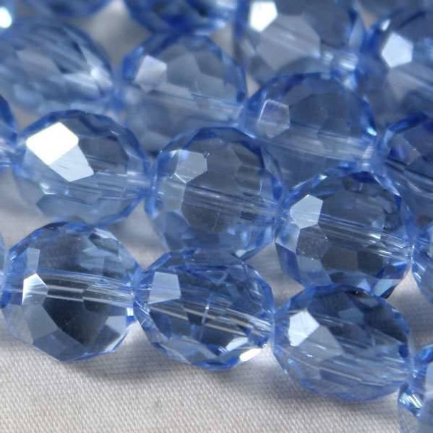 Glass Crystal Faceted 10mm Medium Sapphire Coin - approx. 8 inch strand