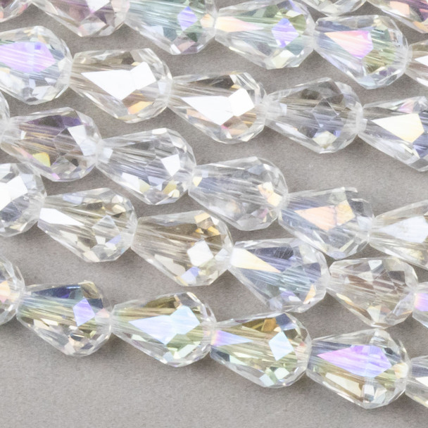 Crystal 6x8mm Crystal  Rounded Teardrop with an AB finish - approx. 8 inch strand