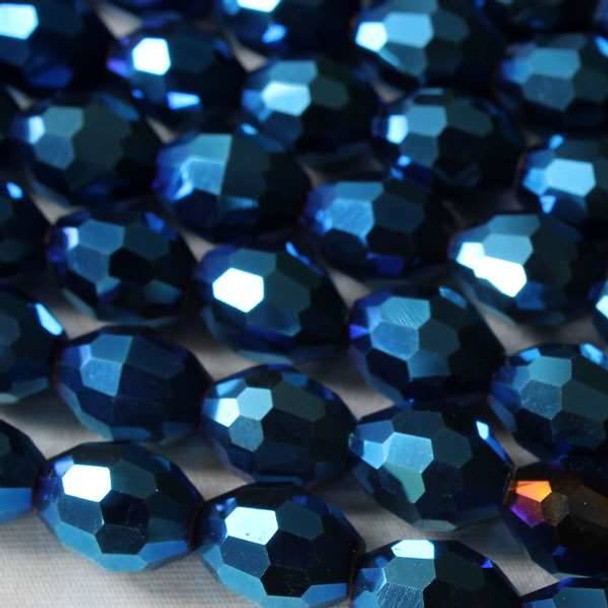 Glass Crystal Faceted 8x10mm Opaque Blue Rainbow Rice - approx. 8 inch strand