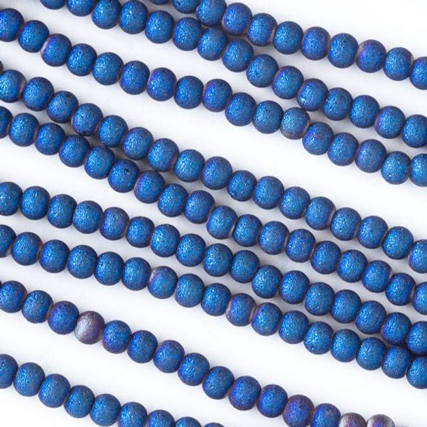 Glass 3mm Matte Blue Rainbow Round Beads - 16 inch strand